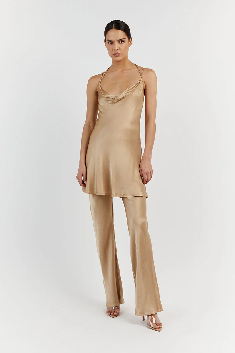 SIMONE GOLD SATIN BIAS CUT PANTS | DISSH