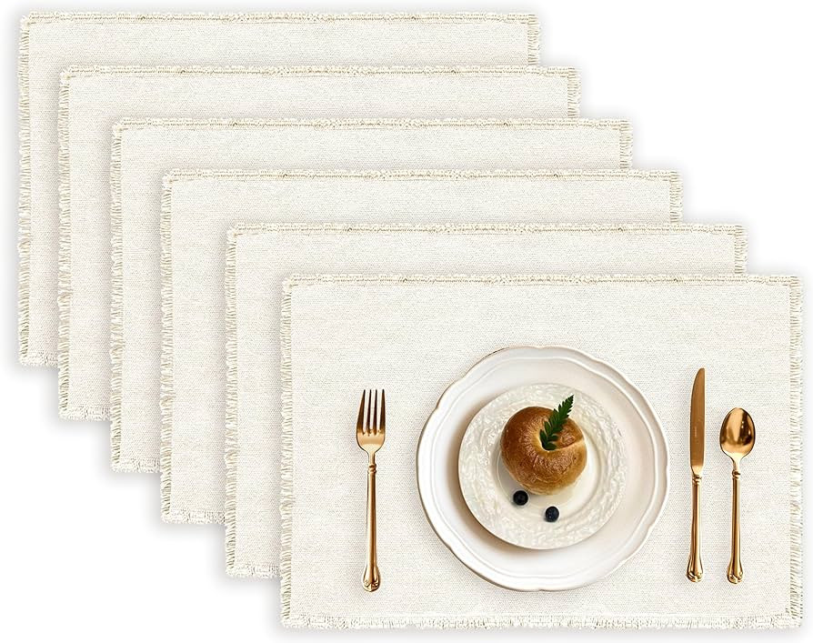 100% Cotton Placemats Set of 6, 13 x 19 Inch Woven Cloth Placemats Boho Rectangular Washable Plac... | Amazon (US)