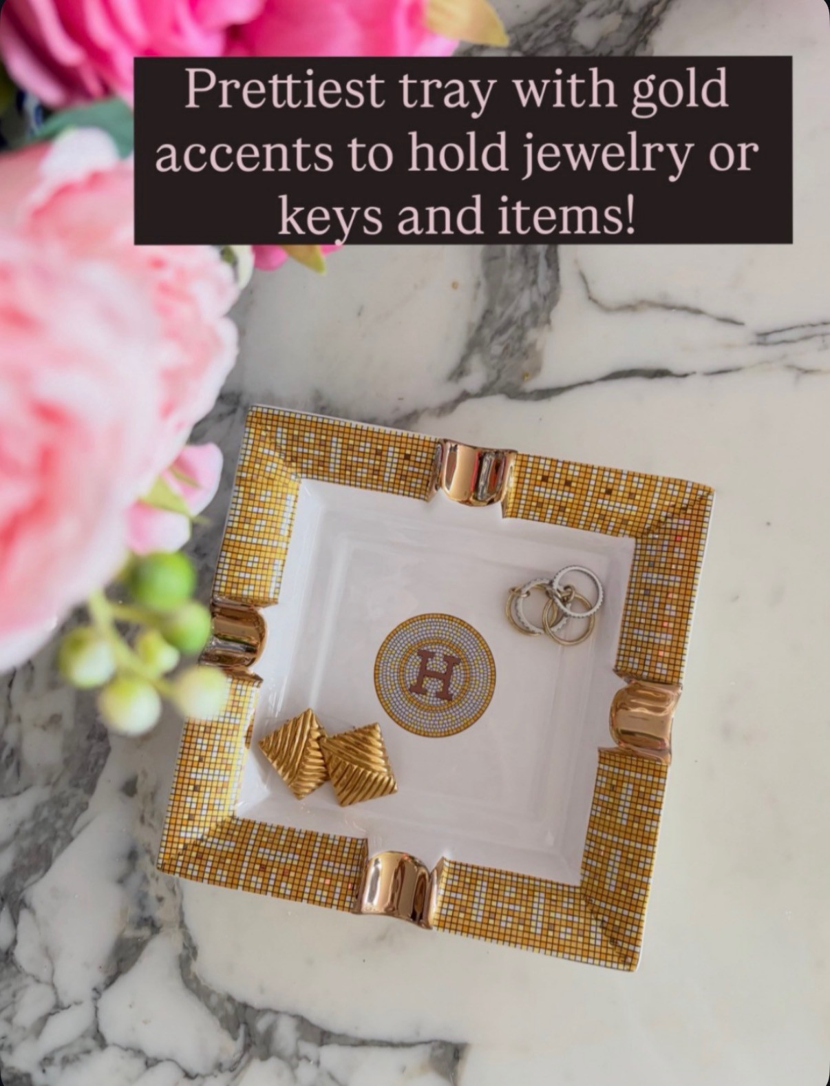 the prettiest tray with gold accents to hold jewelry, keys, etc.! Amazon find, designer look for less 

 #LTKHome