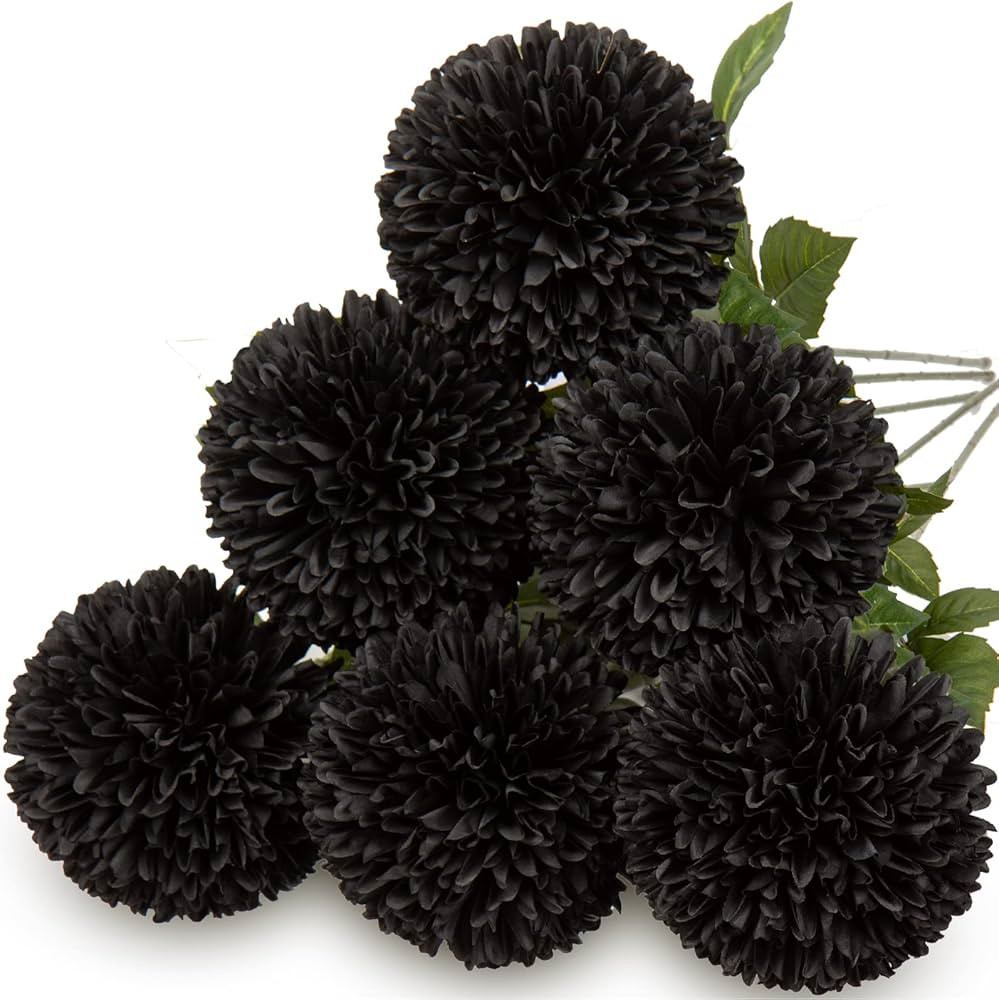 Briful Autumn Artificial Chrysanthemums Ball Flowers 4’’ Large Heads Mums Stems Black Fake Hy... | Amazon (US)