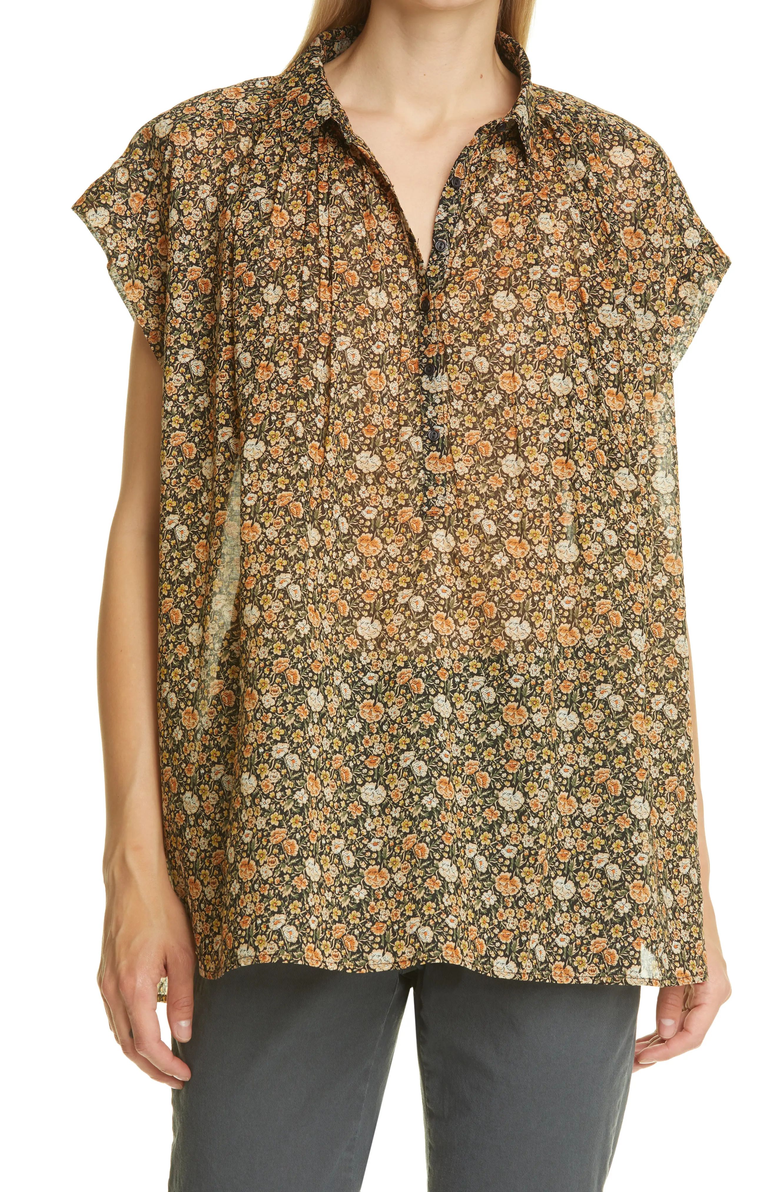 Women's Nili Lotan Normandy Floral Print Cotton Top, Size Large - Brown | Nordstrom