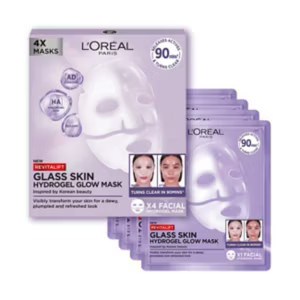 L'Oreal Paris Revitalift Glass Skin Hydrogel Glow Mask 4x, Korean Skincare Inspired Face Masks, 4... | Boots.com