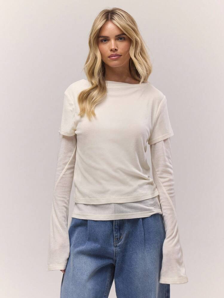 MUSERA Double Layered Long Sleeve Top Fall Autumn Old Money Cute Cosy Country Cottage Core Clean ... | SHEIN