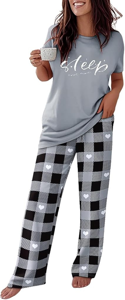 CHICME Womens Pajamas Sets 2 Piece Short Sleeve Lounge Set Printed Loose Pants Pj Sets Loungewear... | Amazon (US)