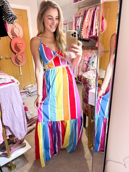 Shein try on haul! Rainbow stripe maxi dress. Vacation style. Greece trip. Summer style. 

#LTKstyletip #LTKunder50 #LTKtravel