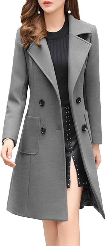 Bankeng Women Winter Wool Blend Camel Mid-Long Coat Notch Double-Breasted Lapel Jacket Outwear | Amazon (US)