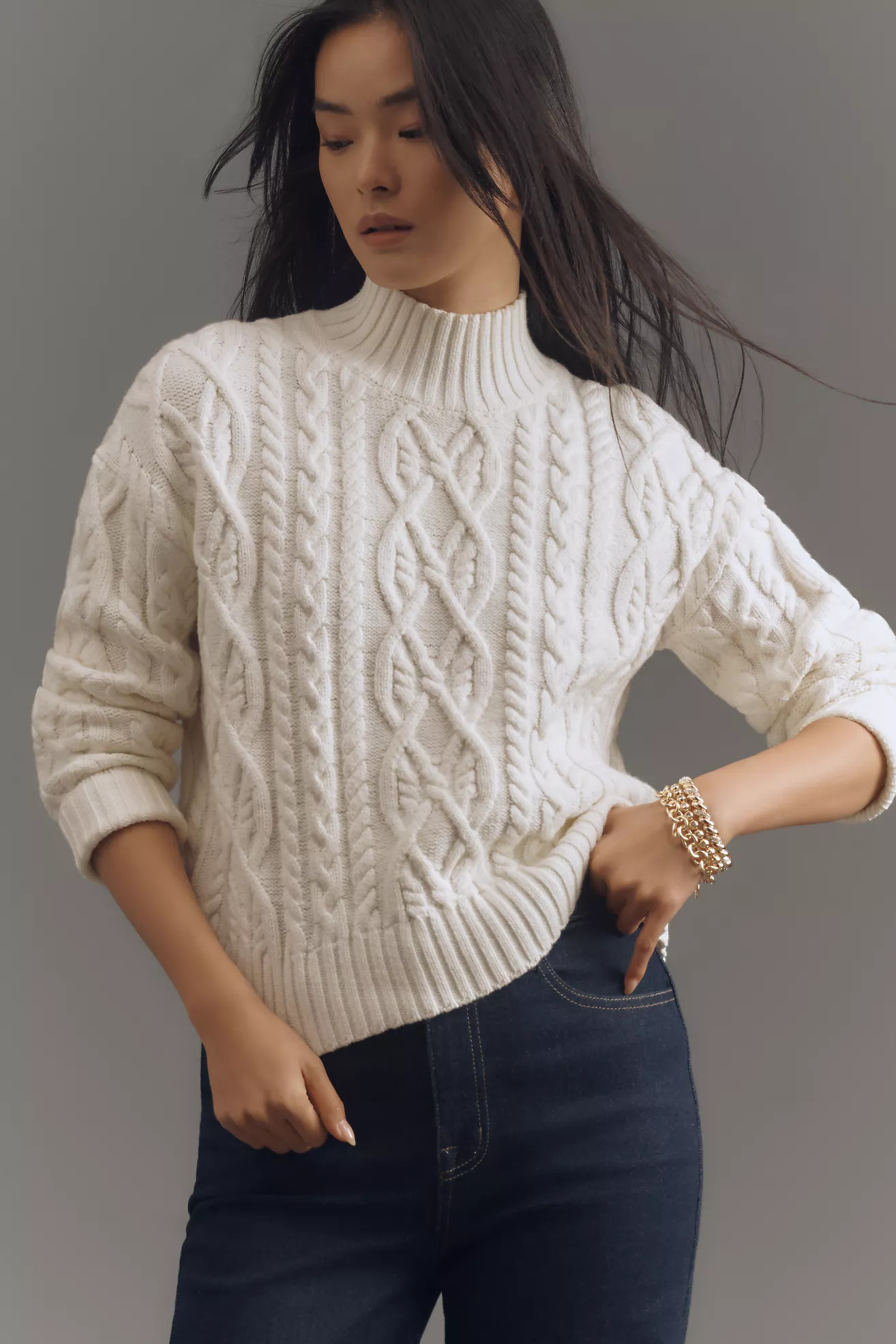 Michael Stars Suki Mock-Neck Cable Sweater | Anthropologie (US)
