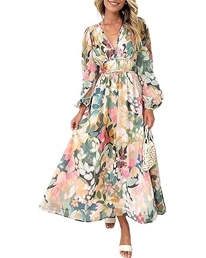 Women's Long Sleeve Floral Maxi Dress 2026 Spring Summer Wedding Guest Dress | Amazon (US)