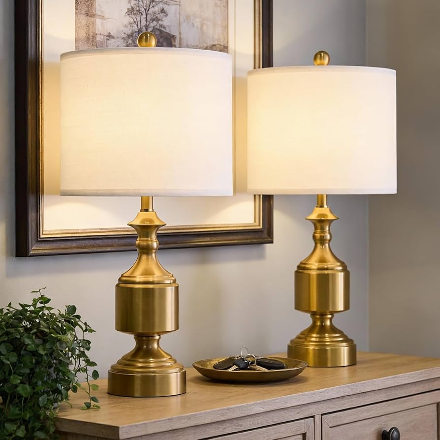 BOBOMOMO Gold Table Lamps Set of 2-20.5" Modern Metal Bedside Lamps for Nightstand, Mid-Century N... | Amazon (US)