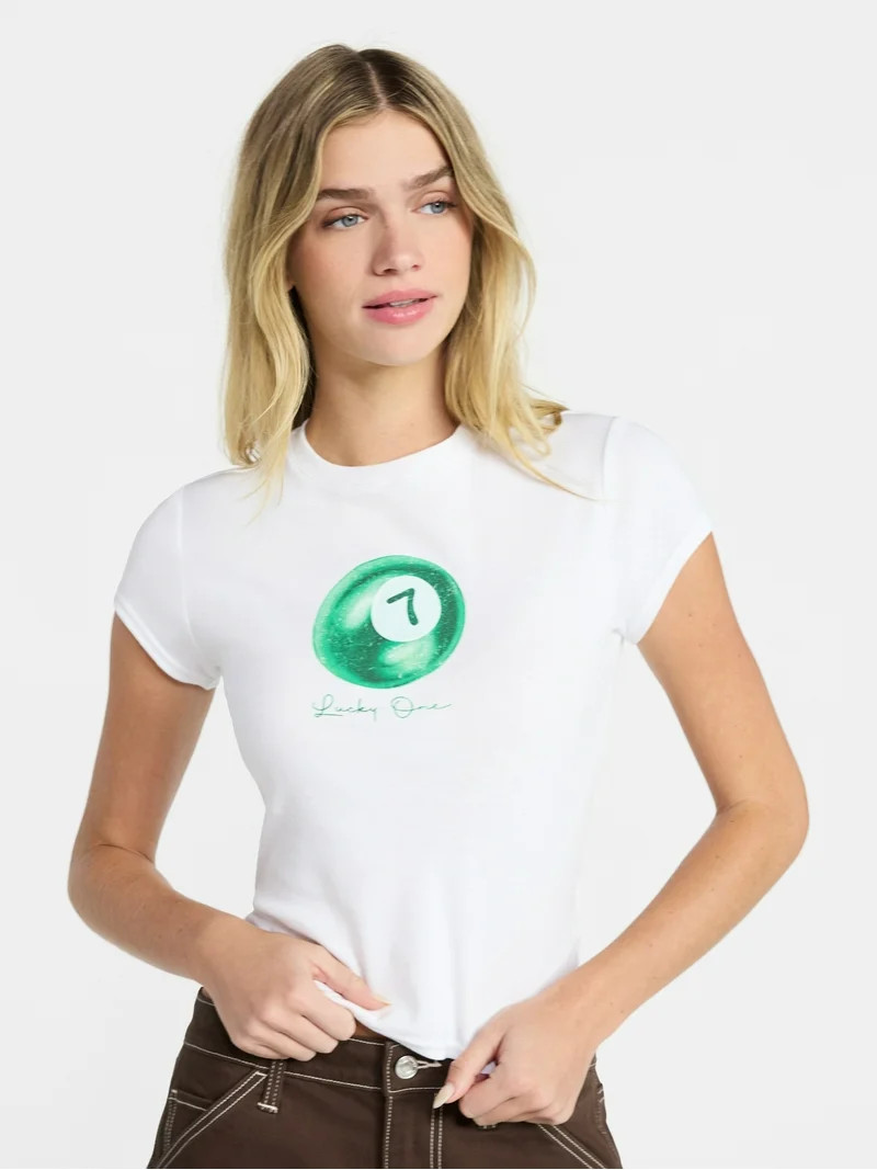 No Boundaries Cotton Ribbed Graphic Baby Tee, Women's XXS-XXL | Walmart (US)