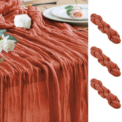 Wokceer Cheesecloth Fall Table Runner Terracotta 10FT Boho Gauze, 3 Pack | Amazon (US)