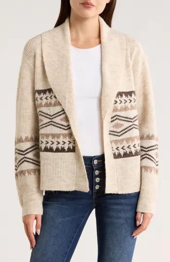 Lucky Brand Shawl Collar Open Front Cardigan in Neutral Combo at Nordstrom Rack, Size X-Large | Nordstrom Rack