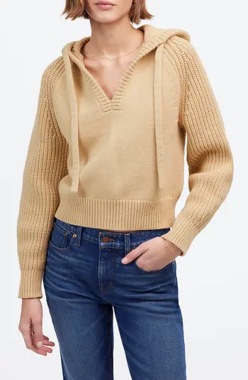 Madewell Open Neck Rib Hoodie in Summer Dune at Nordstrom Rack, Size Xx-Large | Nordstrom Rack