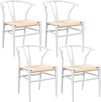 Yaheetech Metal Dining Chair Y-Shaped Set of 4 Weave Arm Chair Mid-Century Dining Room Chairs Bac... | Amazon (US)