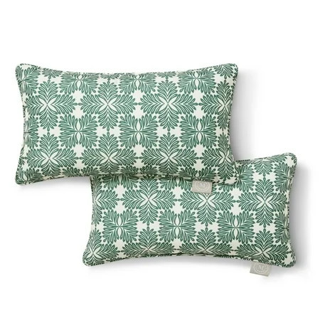 MARTHA STEWART Tulum Indoor Outdoor Decorative Lumbar Pillow 2-Pack Set, UV Fade Resistant, Water Repellent, Printed Modern Design, Green, 11"x18" | Walmart (US)