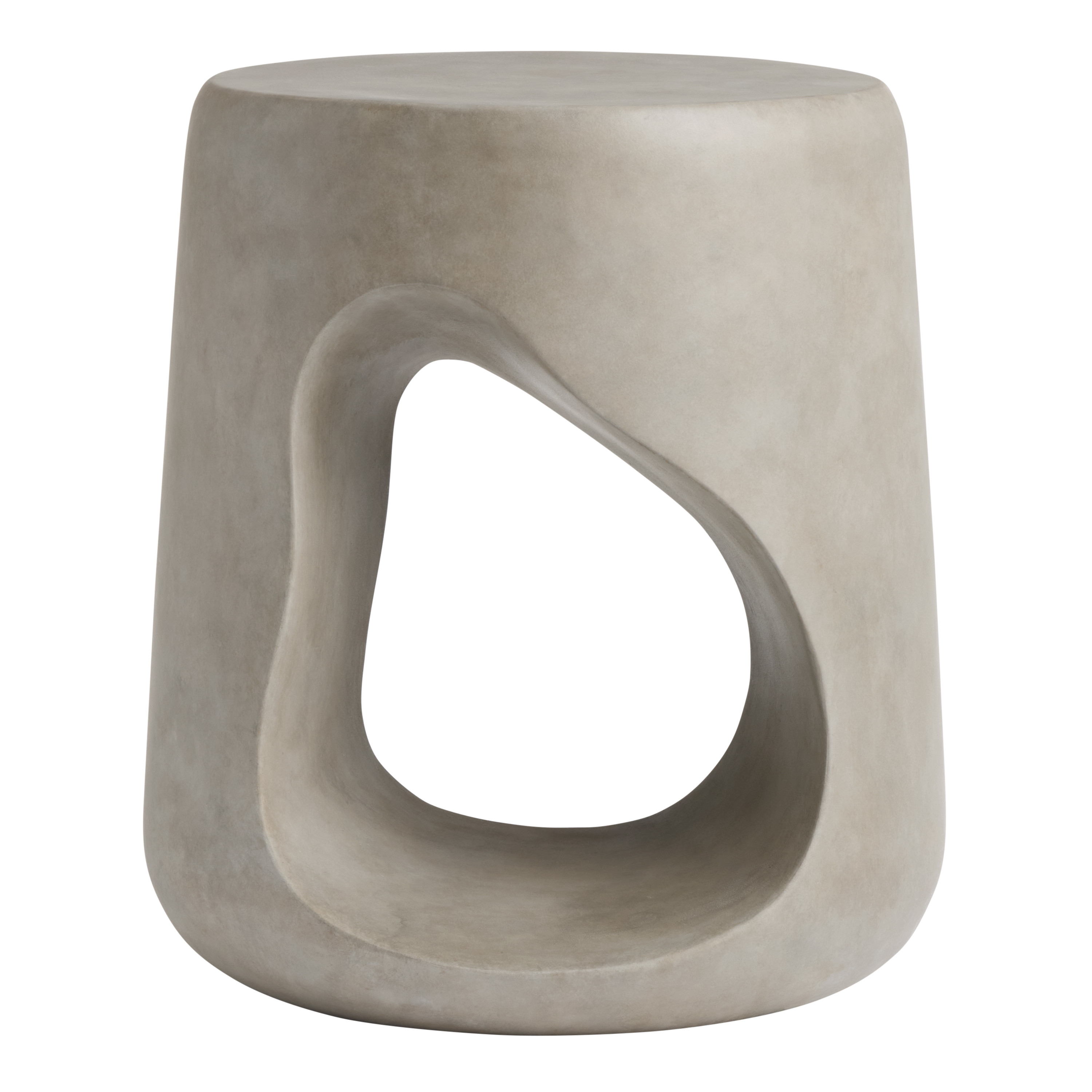 Bayo Round Gray Cement Cutout Outdoor Side Table and Stool | World Market
