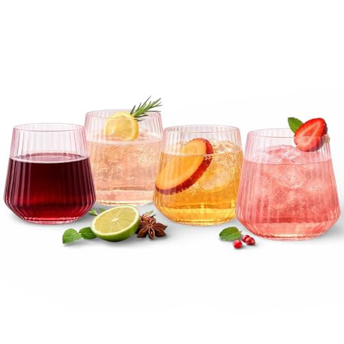 Oojami 40 Pack Pink Ribbed Plastic Wine Glasses 12 oz - Origami Stemless Unbreakable Disposable Cups, BPA-Free Shatterproof, Champagne Whiskey Cocktail Glasses for Wedding, Party, Home, Indoor Outdoor | Amazon (US)