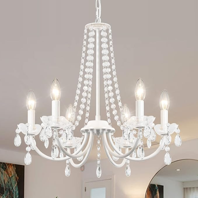 YLCHYTDZSW Modern White Chandelier 6 Lights Crystal Chandelier Small Pendant Ceiling Light Fixtur... | Amazon (US)