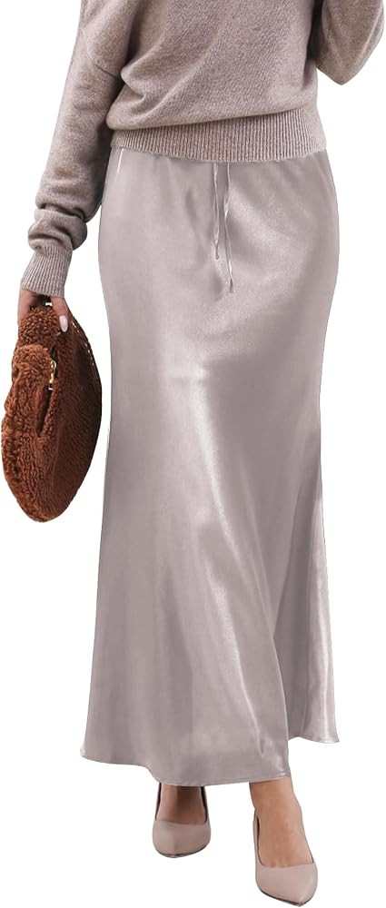 ZBM Satin Maxi Skirt for Women High Waist Drawstring Fishtail Casual Solid Long Wrap Skirt Party ... | Amazon (US)