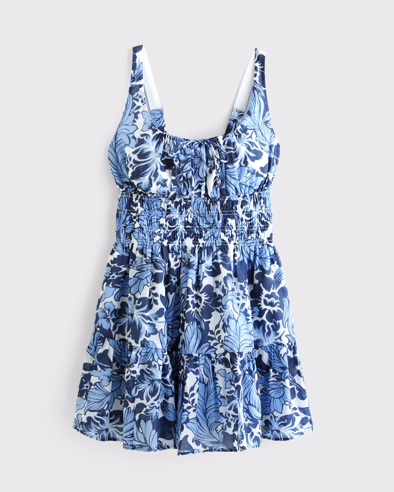 Smocked Tie-Front Mini Dress | Abercrombie & Fitch (US)