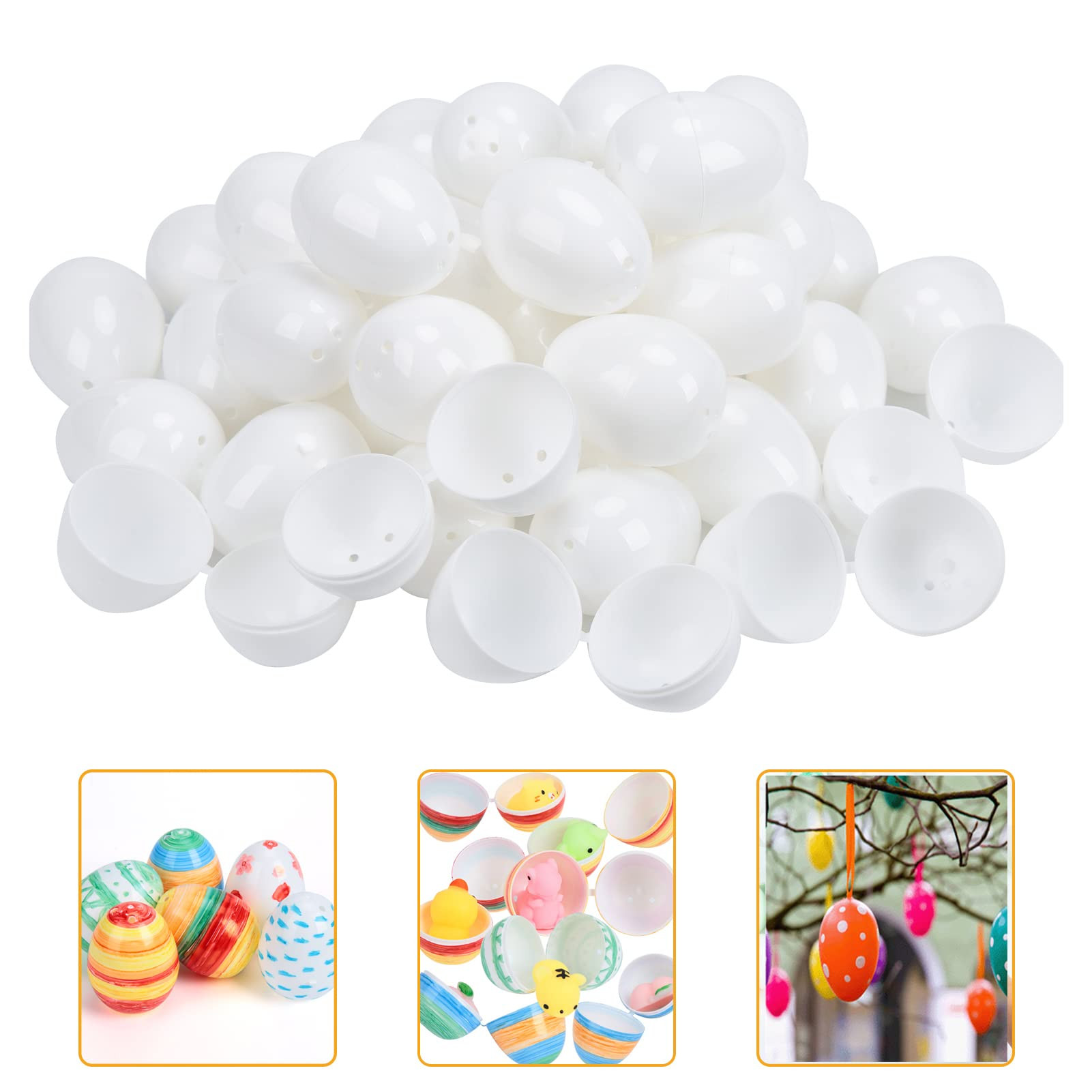 50 Pcs Easter Eggs White Blank Plastic Eggs, Paintable DIY Creative Decoration Eggs for Party Fav... | Amazon (US)