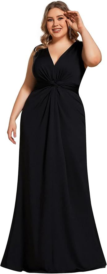 Alisapan Women's Plus Size V Neck Split Sleeveless Elastic Long Formal Dresses 00007-DM | Amazon (US)