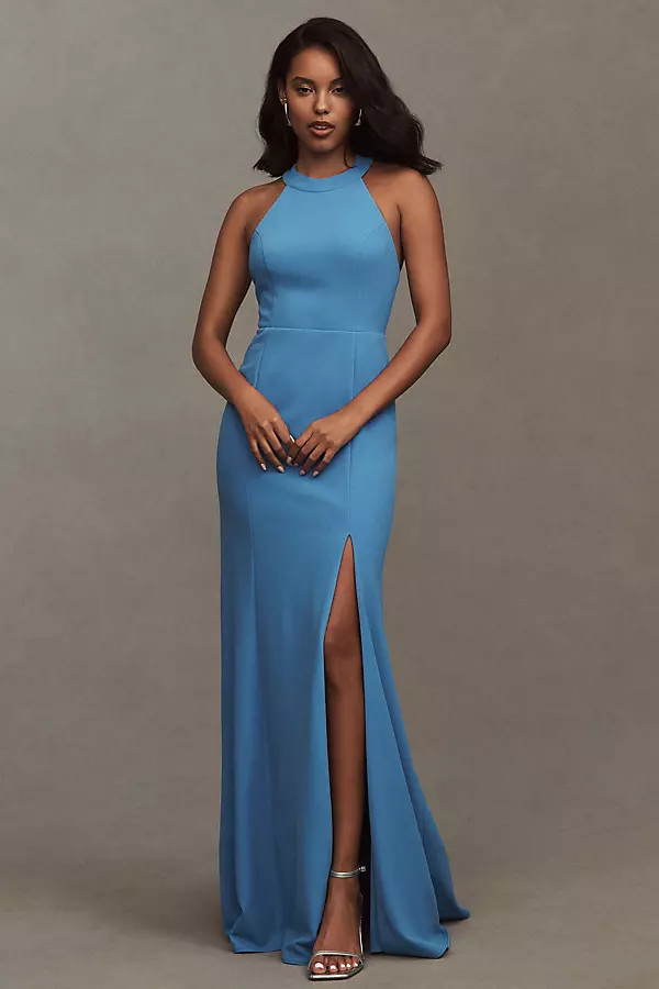 Juliana High-Neck Side-Slit Stretch Crepe Maxi Dress | Anthropologie (US)