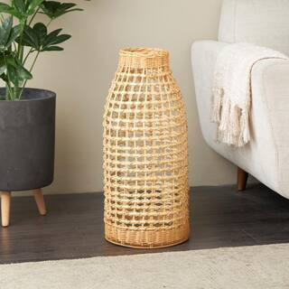 25 in. Brown Handmade Woven Rattan Decorative Vase with Open Framed Grid Design | The Home Depot