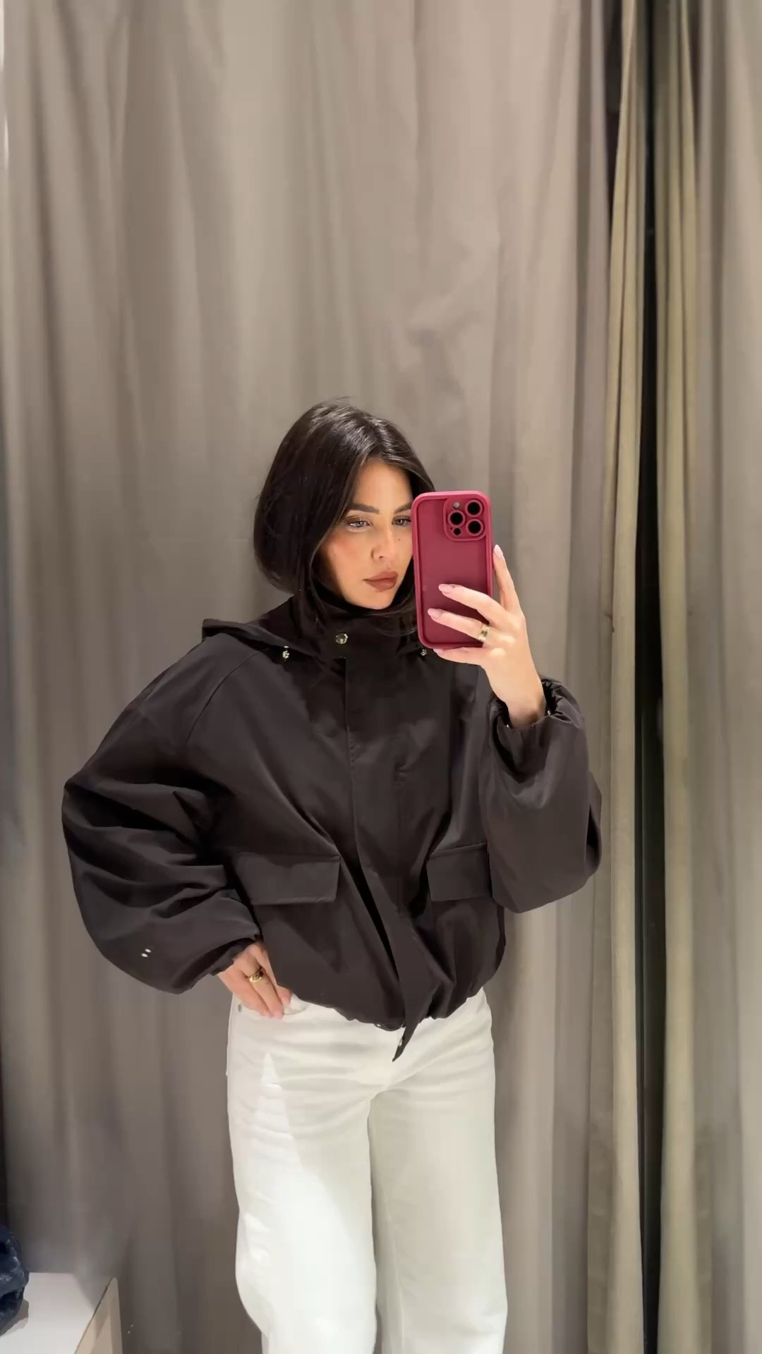 Zara jacket shell funnel neck brown tones chic