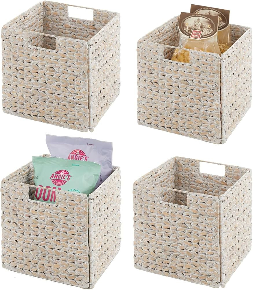 mDesign Natural Woven Hyacinth Cube Organizer Basket with Handles - Storage for Kitchen Cabinet o... | Amazon (US)