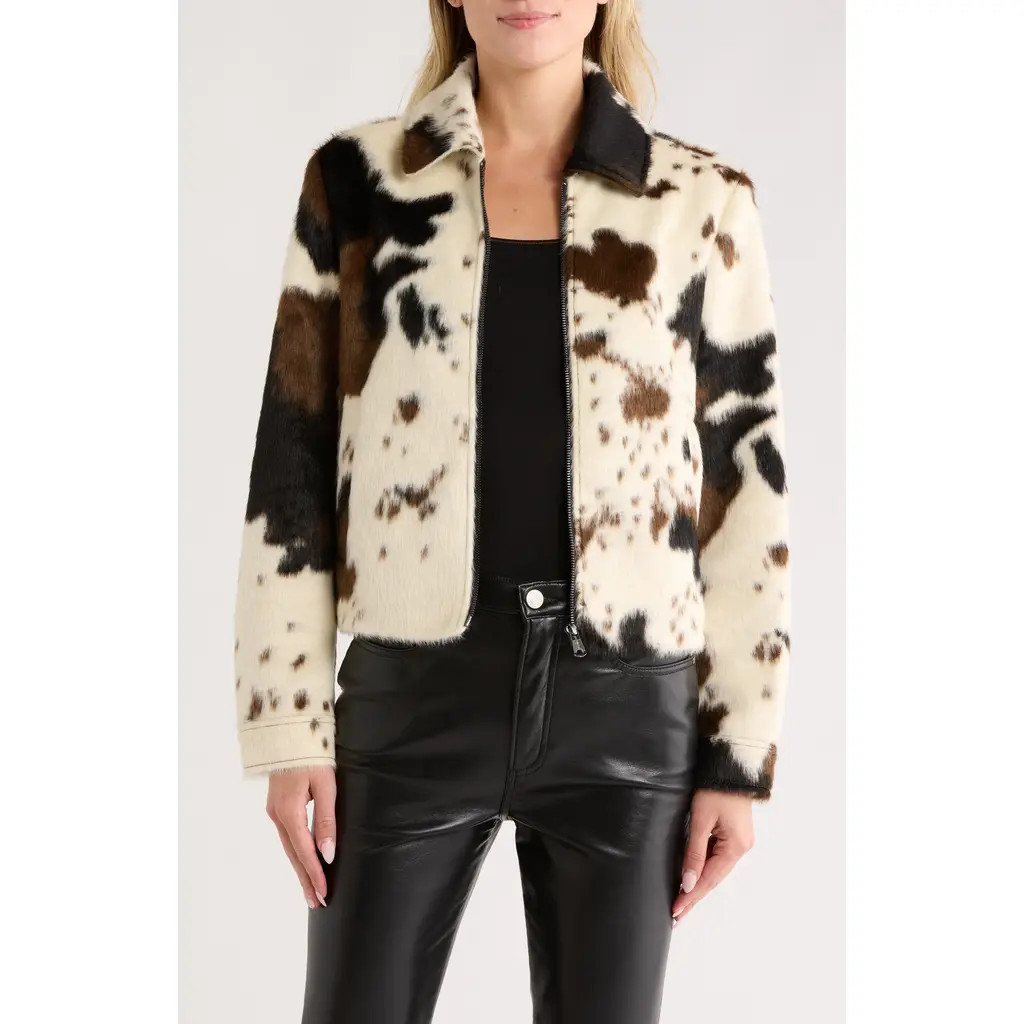 Bernardo Cow Print Faux Fur Jacket at Nordstrom Rack, Size X-Large | Nordstrom Rack