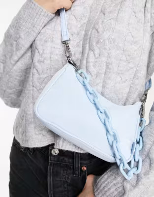 Bershka chunky chain detail cross body bag in light blue | ASOS (Global)