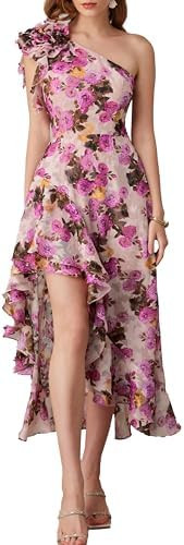 GRACE KARIN Womens Summer One Shoulder Sleeveless Dresses Floral Flowy Ruffle High Low Wedding Gu... | Amazon (US)