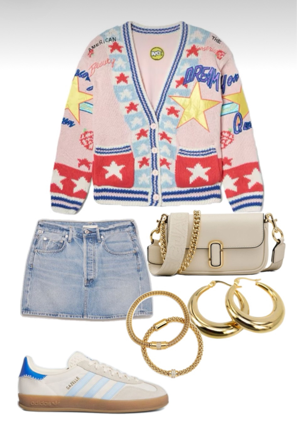 Oversized cardigan, mini skirt, jean skirt, Marc Jacobs purse, adidas sambas, gold hoops 

#LTKStyleTip #LTKFallSale #LTKFindsUnder50