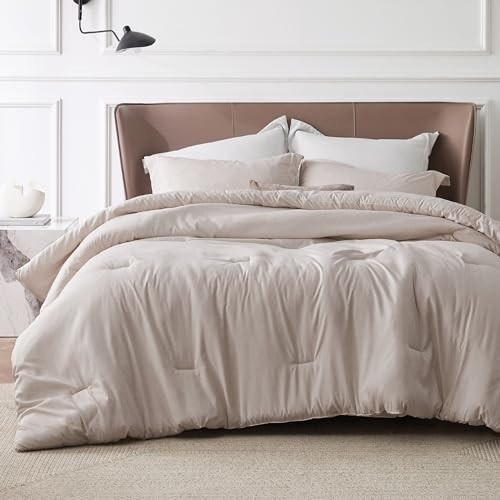 Bedsure Full Comforter Set - Warm Taupe Soft Bedding for All Seasons, Cationic Dyed Bed Set, 3 Pieces, 1 Full Size Comforter (82"x86") and 2 Pillow Shams (20"x26"+2") | Amazon (US)