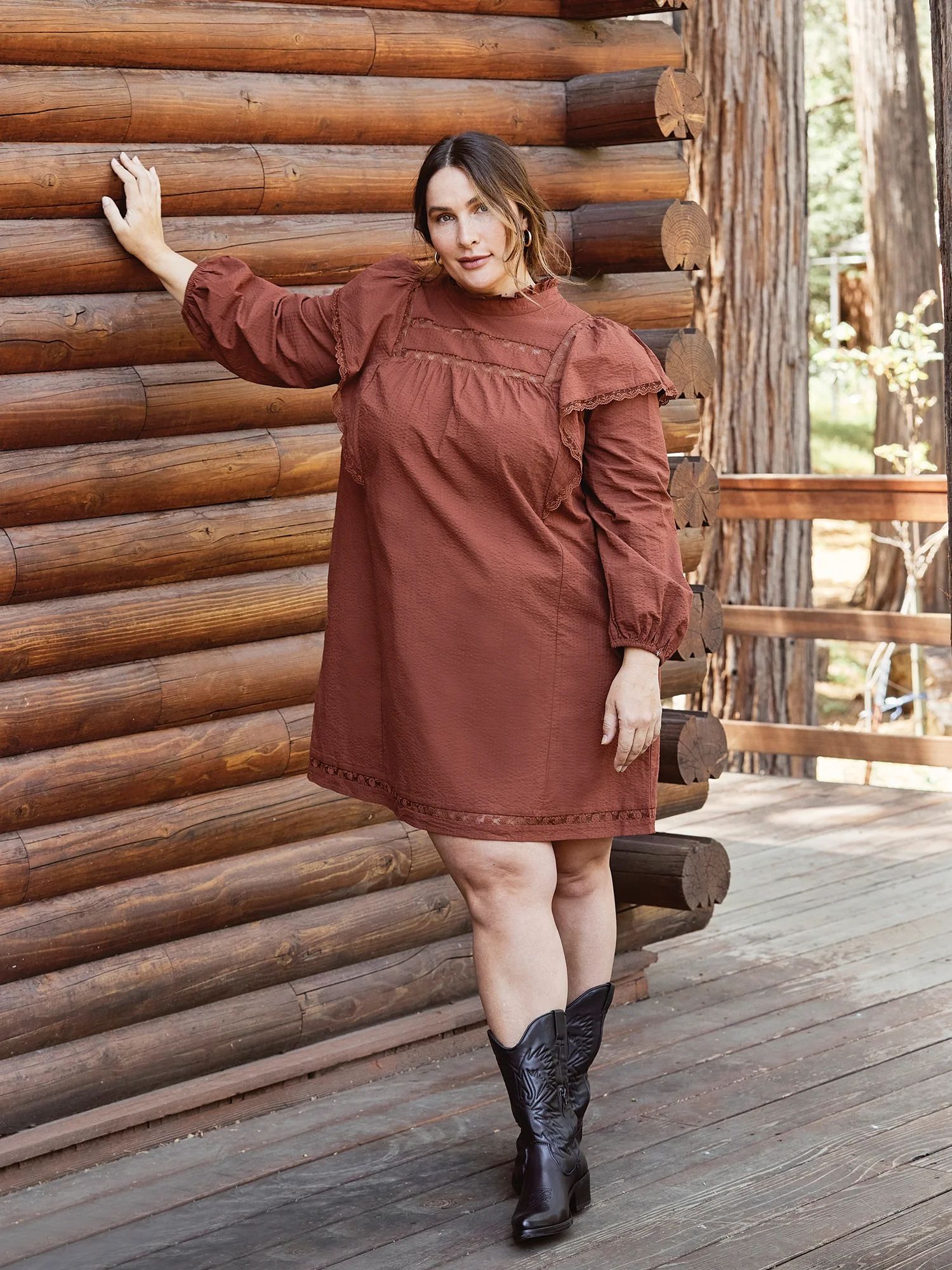 The Get Women's Plus Size Lace Trim Mini Dress with Long Sleeves | Walmart (US)