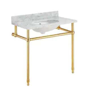 Verona 34.5 in. Console Sink in Brushed Gold with Carrara White Countertop | The Home Depot