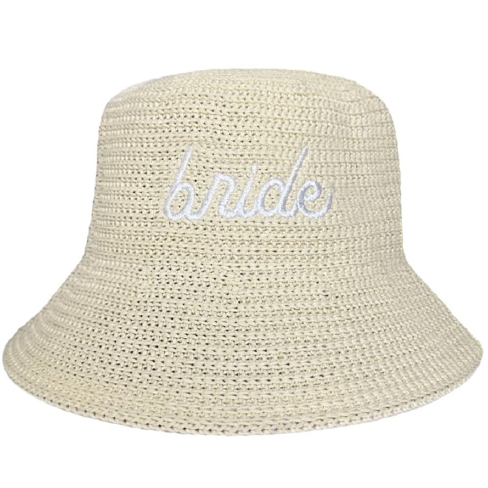 Bride Straw Bucket Hat Brown Beach Hat Bachelorette Accessory Bridal Headwear Bach Party Decorati... | Amazon (US)