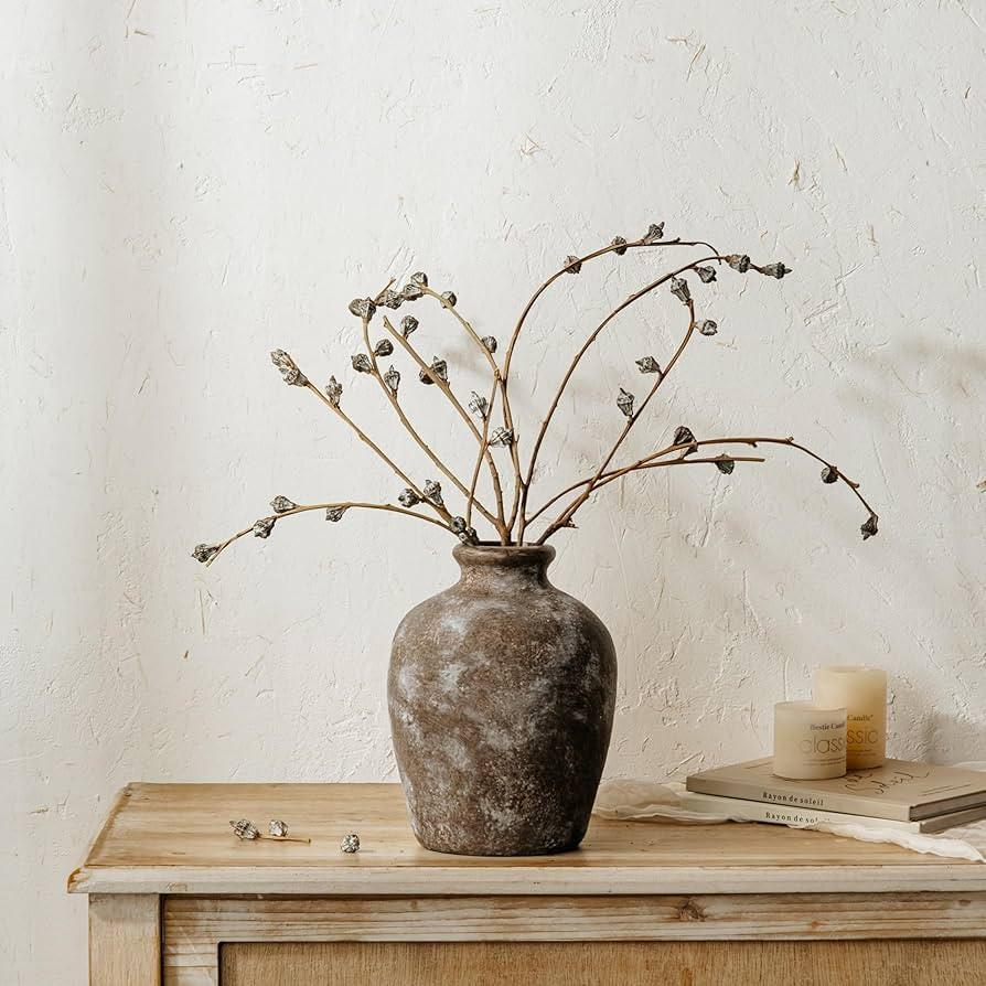 Ceramic Black Vase for Decor - 8Inch Rustic Vases - Farmhouse Vases for Dried & fresh Flowers, Vi... | Amazon (UK)