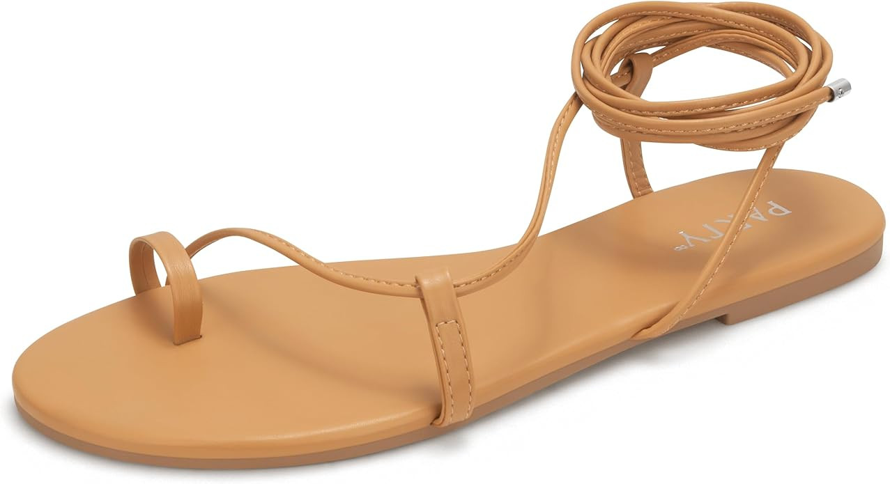 PARTY Women's Strappy Sandals Lace Up Flats Tie Up Shoes Wrap Flip Flop | Amazon (US)