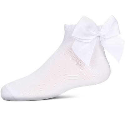 Memoi Girls' Bow Back Anklet Socks White 0 | Target