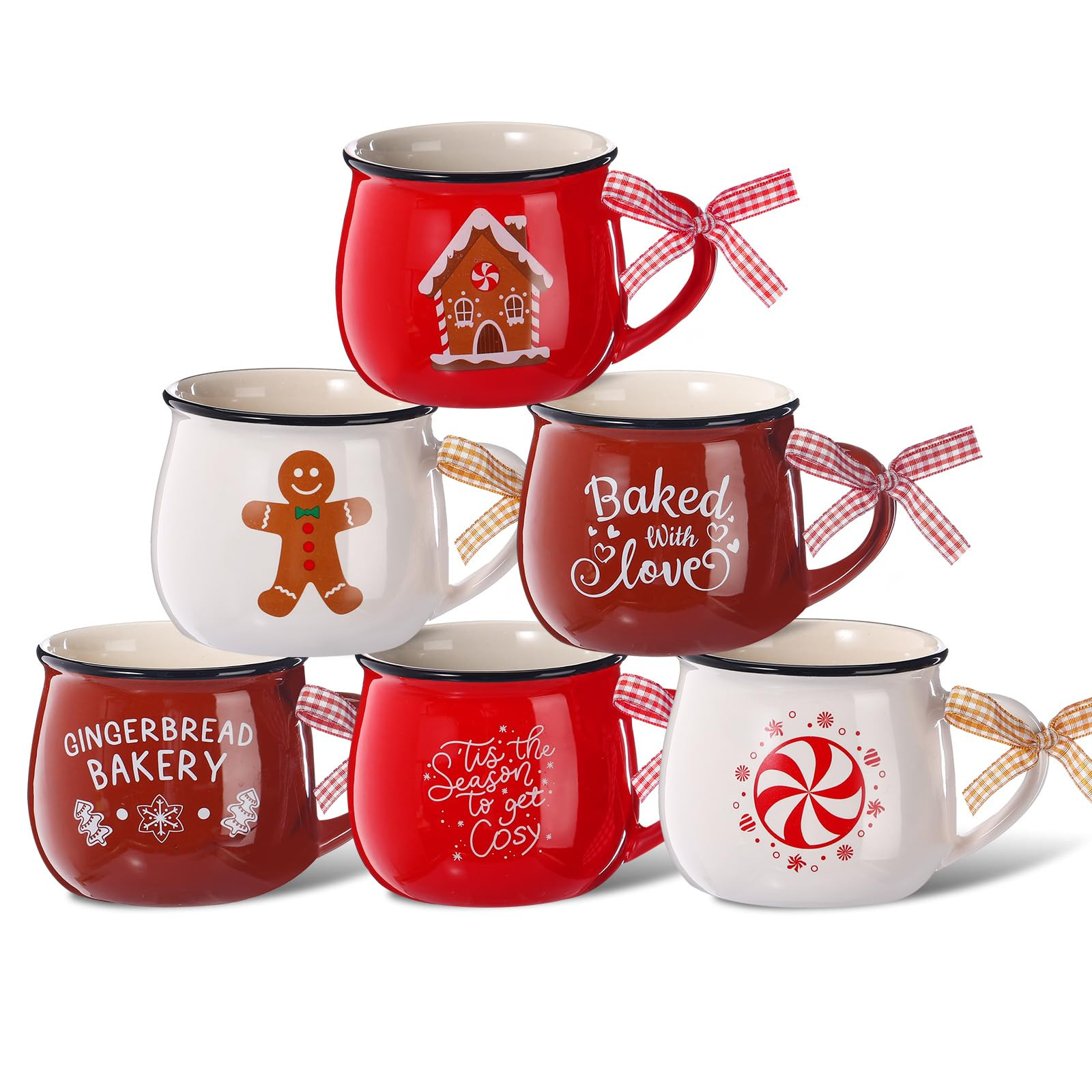 Sawysine Christmas Coffee Mugs Set of 6, 12 oz Ceramic Mug Gift Holiday Hot Cocoa for Mom Woman F... | Amazon (US)