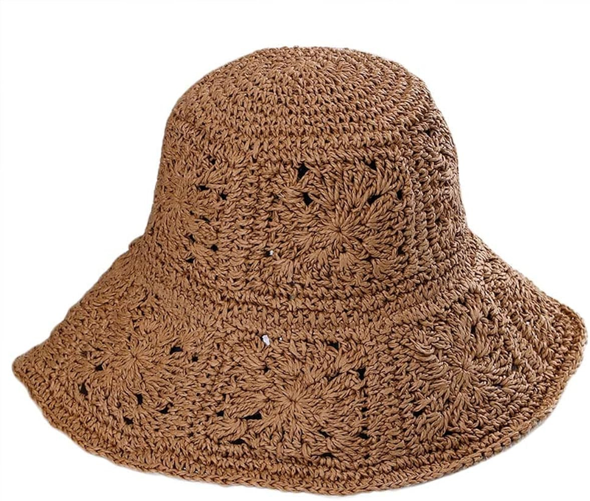 Women Straw Sun Hat Floral Woven Crochet Bucket Hat Y2k Aesthetic Accessories Beach Hat Hand Wove... | Amazon (US)