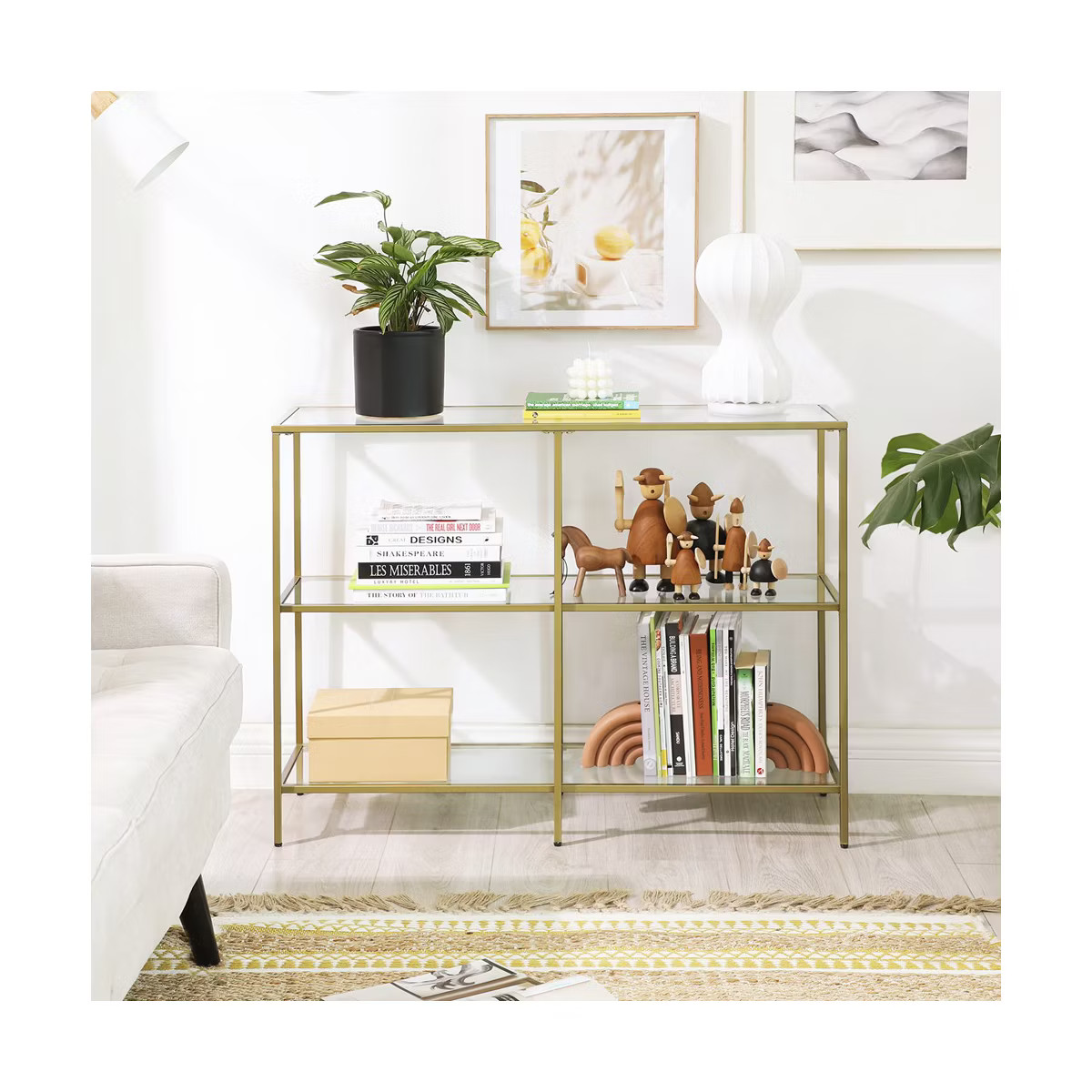 VASAGLE 39.4 Inch Console Table with 3 Shelves Sofa Table Metal FrameTempered Glass Shelf Metalli... | Target