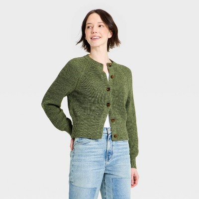 Women's Iconic Cotton Cardigan - Universal Thread™ Olive Green XL | Target