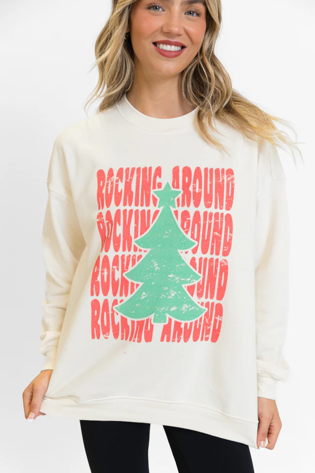 Rocking Around Christmas Cream Oversized Graphic Sweatshirt DOORBUSTER | Pink Lily