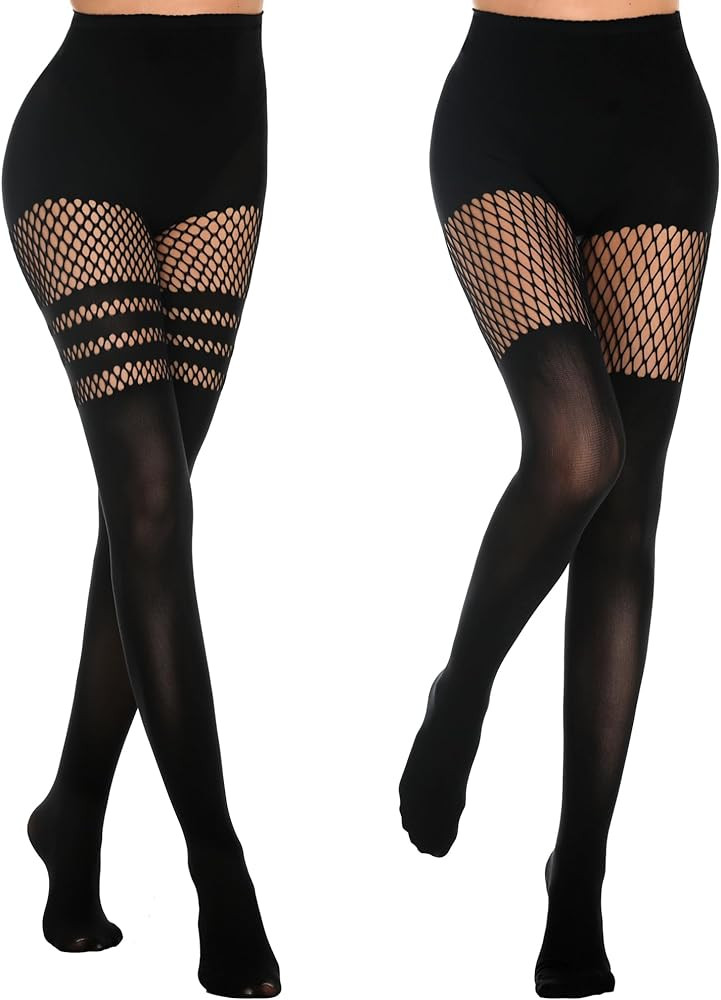 MANZI Womens Faux Thigh High Fishnet Stockings Stitching Opaque Pantyhose Mock Over the Knee Goth... | Amazon (US)