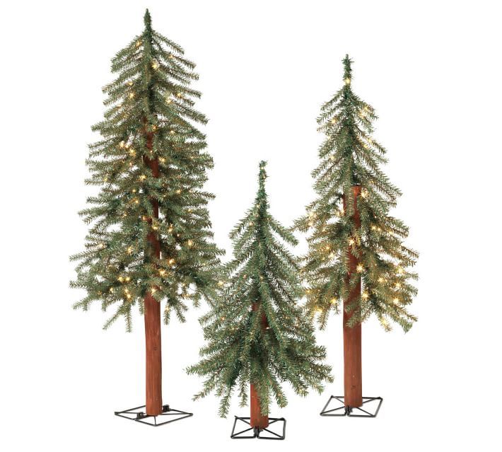 Pre-Lit Faux Alpine Trees - Set of 3 | Pottery Barn (US)