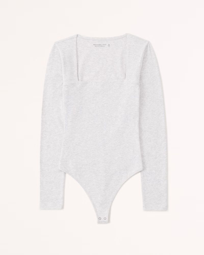 Abercrombie & Fitch Women's Long-Sleeve Cotton Seamless Fabric Squareneck Bodysuit in Light Grey - S | Abercrombie & Fitch (US)