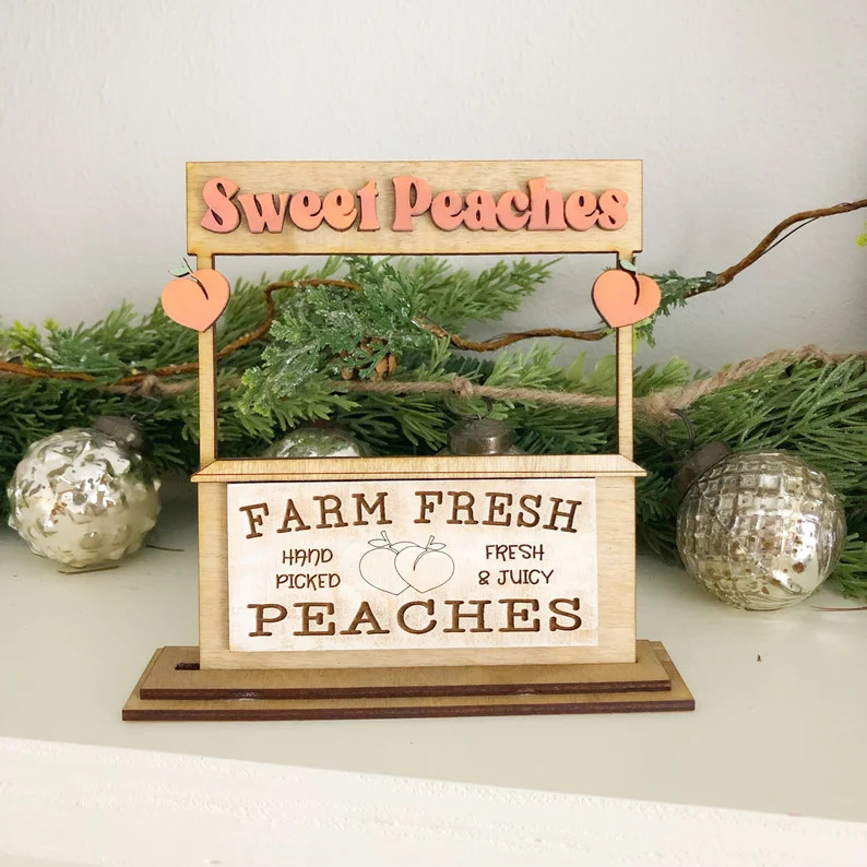 Sweet peaches farm stand, spring decor, peach tiered tray theme, summer decor | Etsy (US)